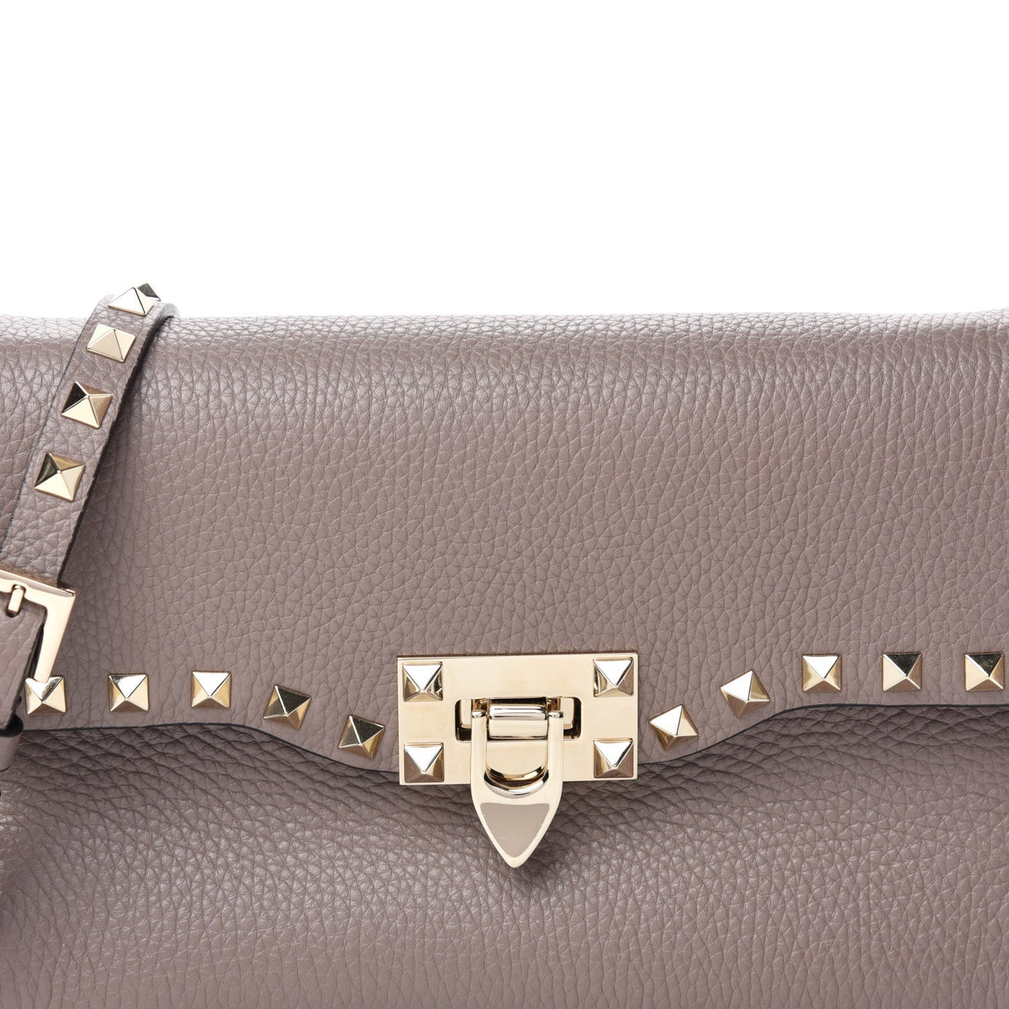 Pebbled Calfskin Medium Rockstud Flip Lock Crossbody Bag Clay