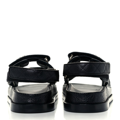 Chanel Grained Calfskin Velcro Dad Sandals 39 Black 5 of 10