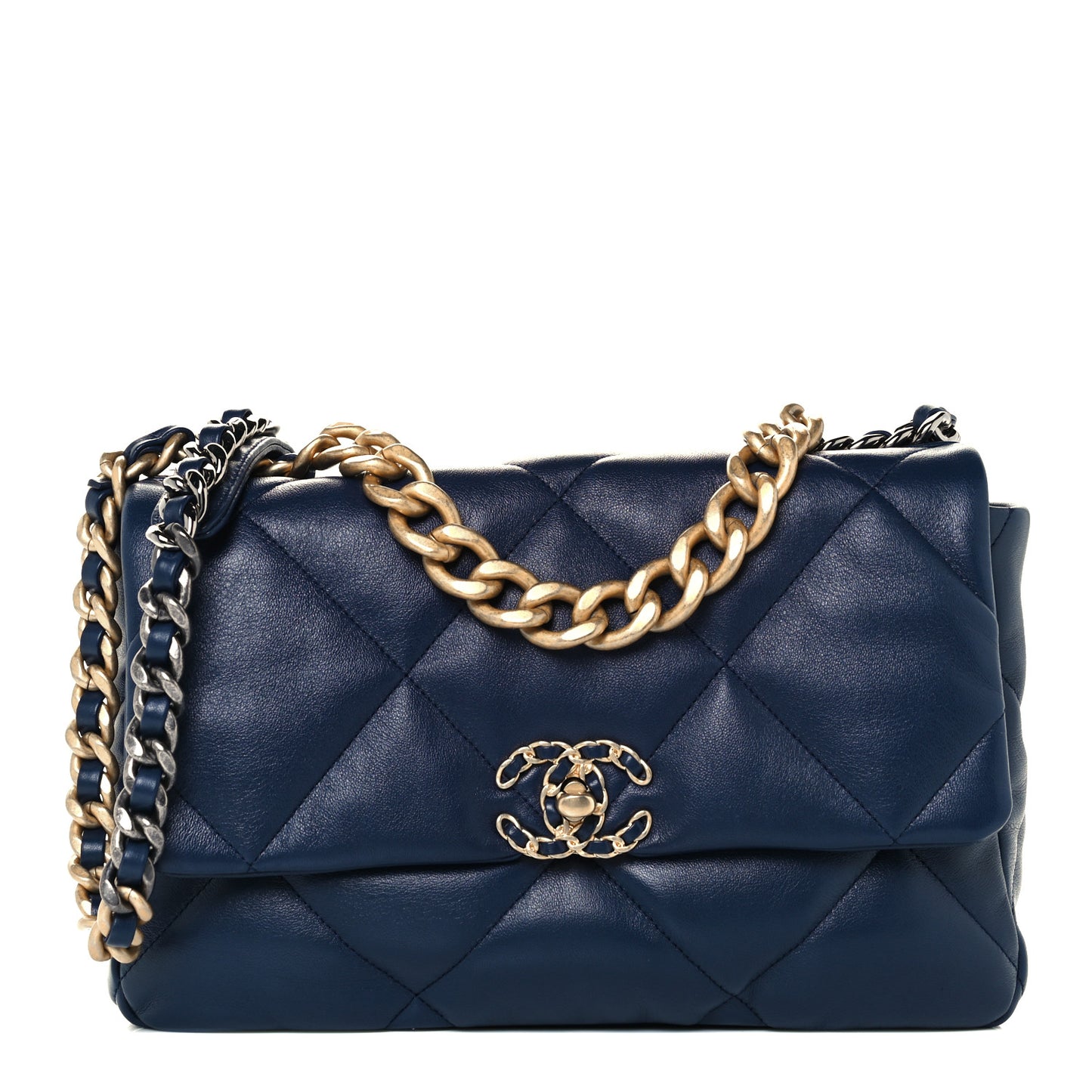 Lambskin Quilted Large Chanel 19 Flap Navy Blue