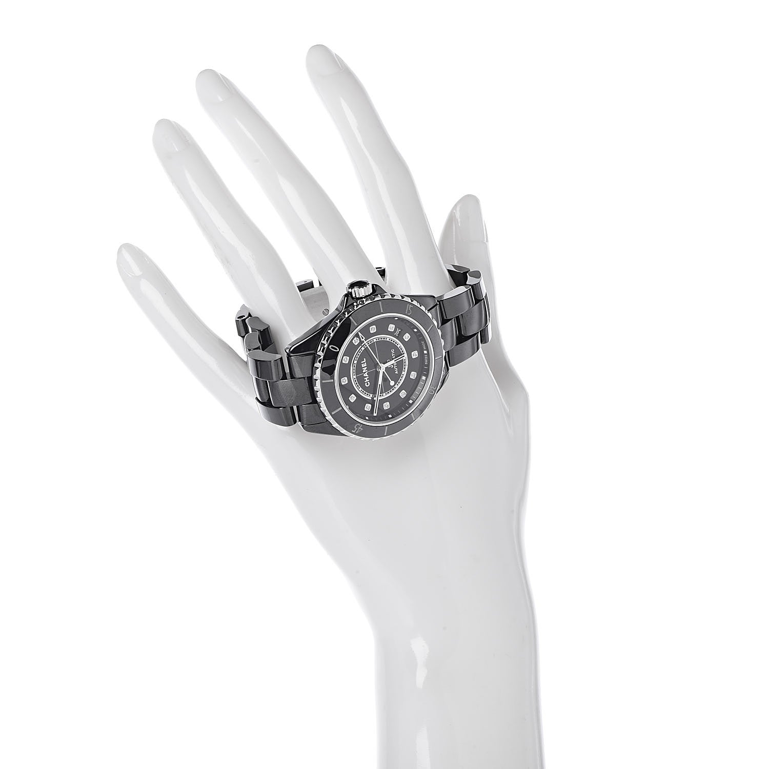 Chanel Stainless Steel Ceramic Diamond 38mm J12 Automatic Watch Black 2 of 7