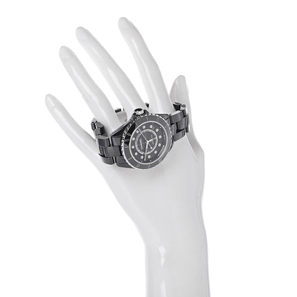 Chanel Stainless Steel Ceramic Diamond 38mm J12 Automatic Watch Black 2 of 7