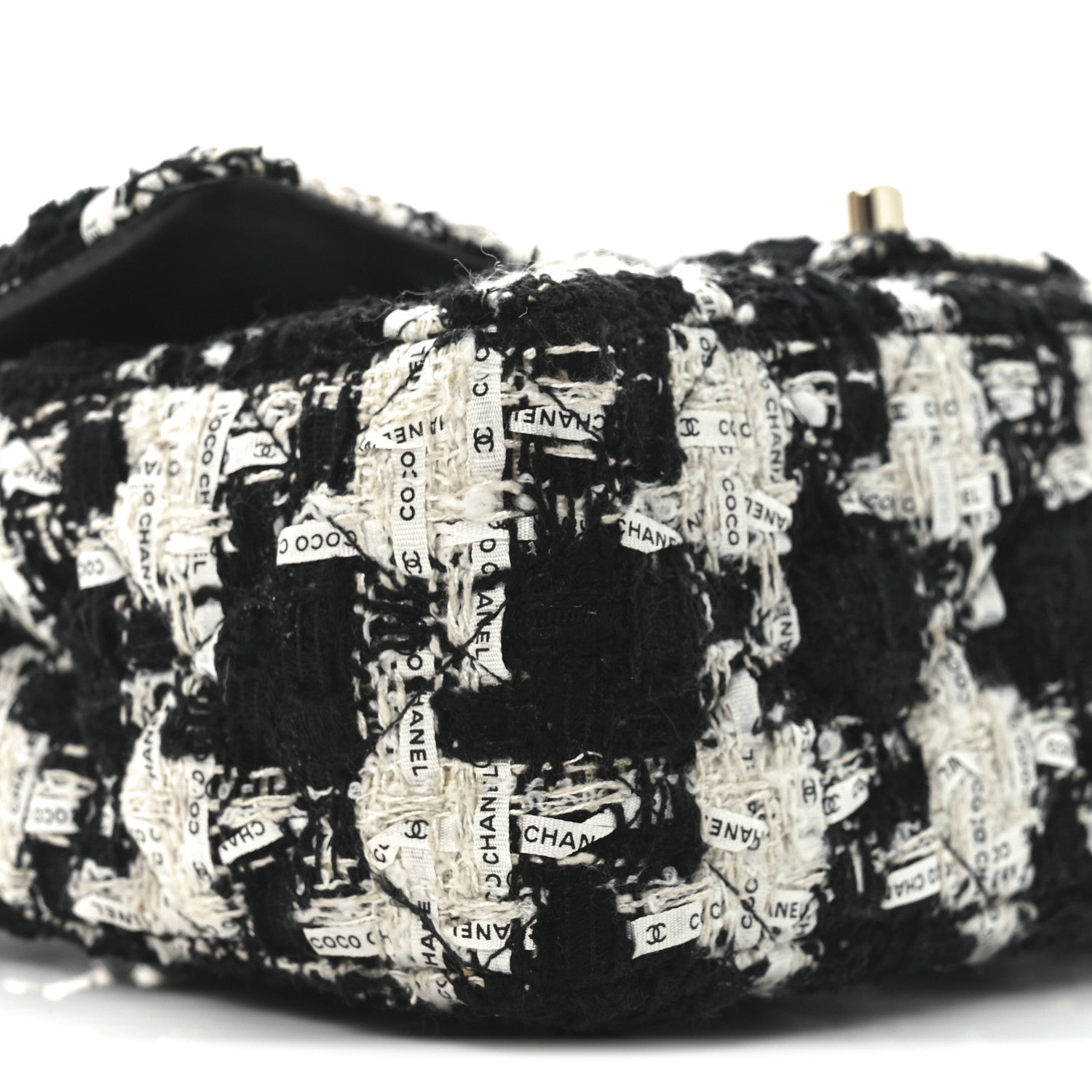 Chanel Tweed Quilted Mini Rectangular Flap Black Ecru White 9 of 10