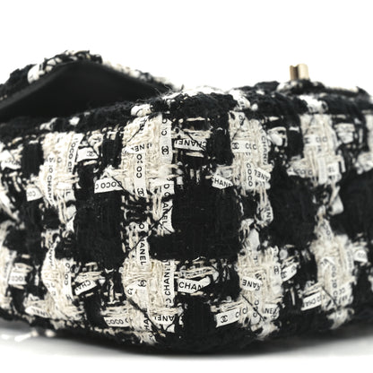 Chanel Tweed Quilted Mini Rectangular Flap Black Ecru White 9 of 10