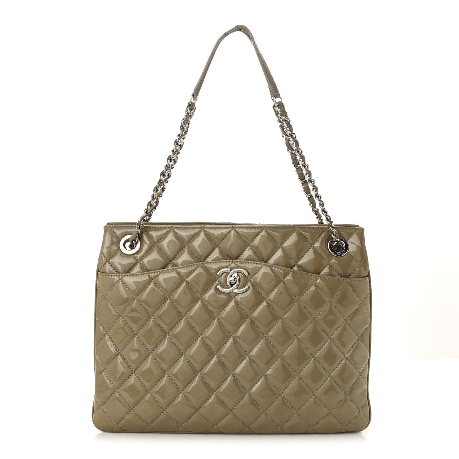 Chanel Patent Quilted Accordion Shopping Tote Beige 1 of 15