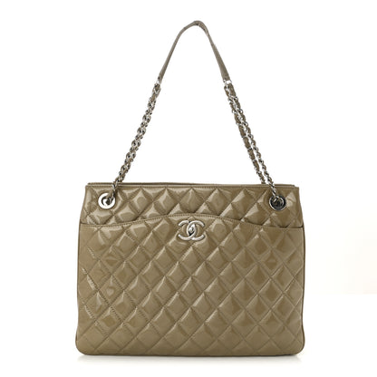 Chanel Patent Quilted Accordion Shopping Tote Beige 1 of 15
