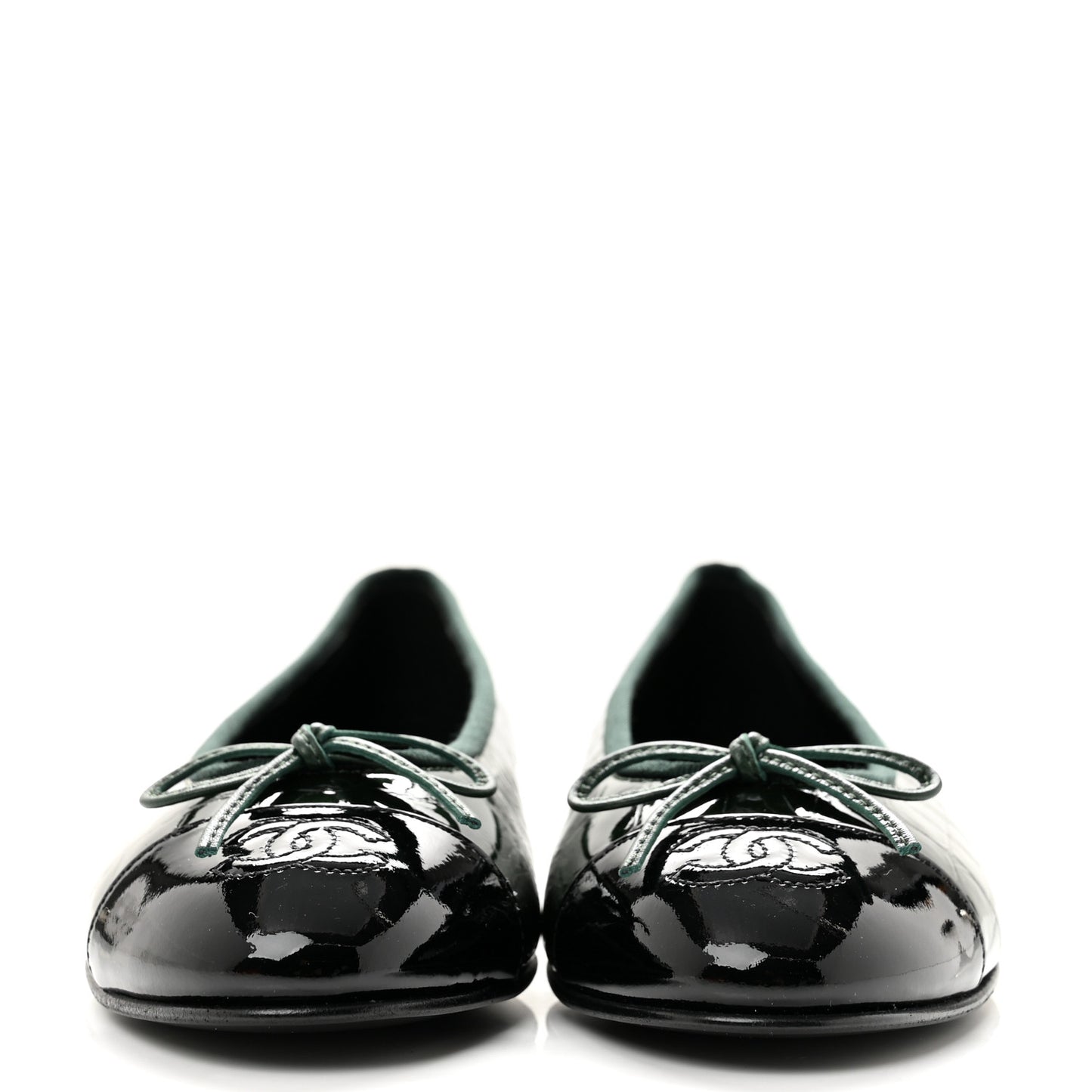 Patent Calfskin Crocodile Embossed Ballerina Flats 38 Dark Green Black