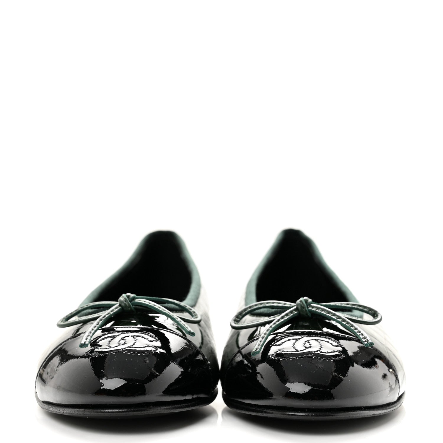Chanel Patent Calfskin Crocodile Embossed Ballerina Flats 38 Dark Green Black 3 of 10
