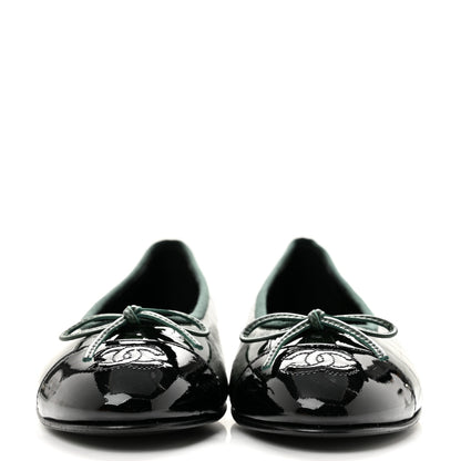 Chanel Patent Calfskin Crocodile Embossed Ballerina Flats 38 Dark Green Black 3 of 10
