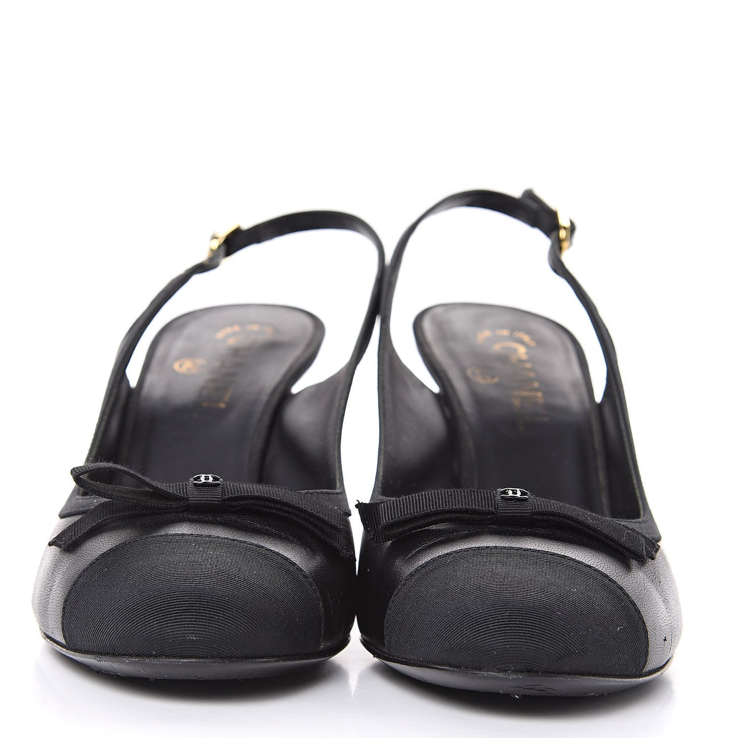 Lambskin Grosgrain Cap Toe CC Slingback Pumps 39.5 Black