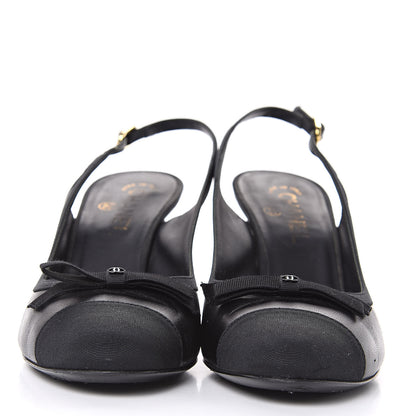 Chanel Lambskin Grosgrain Cap Toe CC Slingback Pumps 39.5 Black 3 of 10
