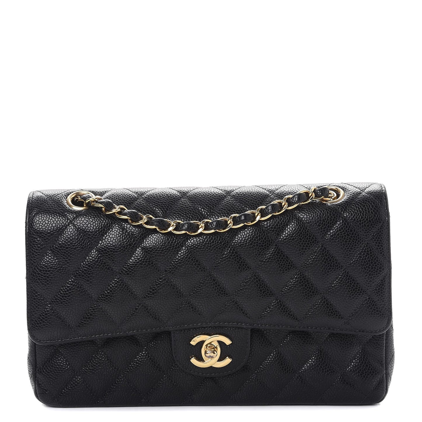 Caviar Quilted Medium Double Flap Black