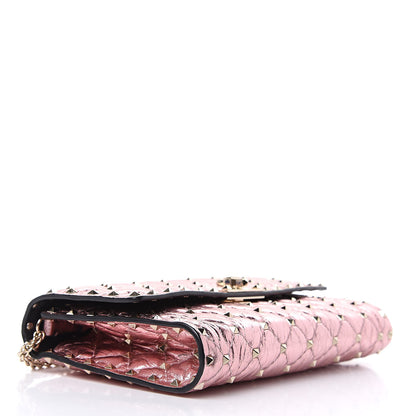 Valentino Garavani Metallic Wrinkled Lambskin Rockstud Spike Wallet on Chain Lipstick 4 of 10