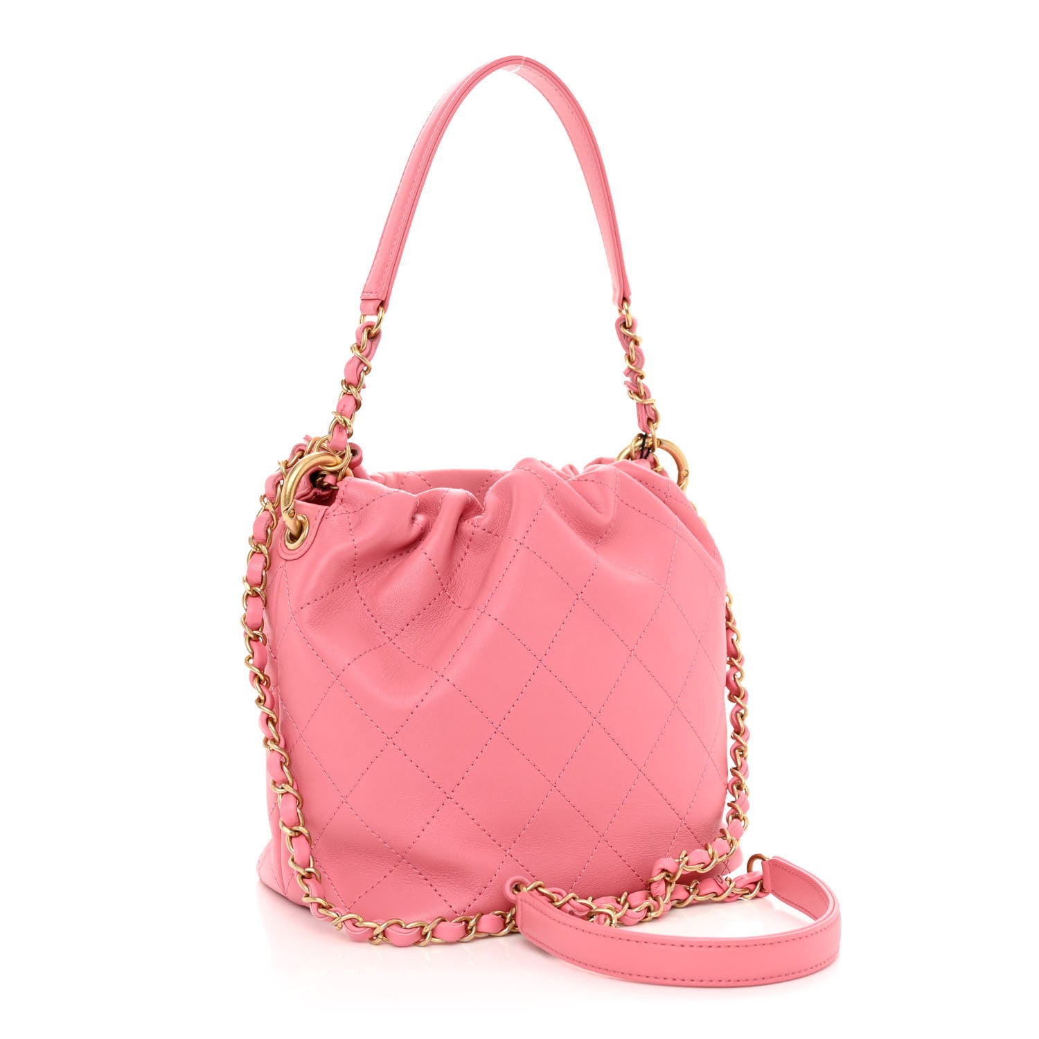 Chanel Lambskin Quilted Antique Signs Drawstring Bag Pink 3 of 11