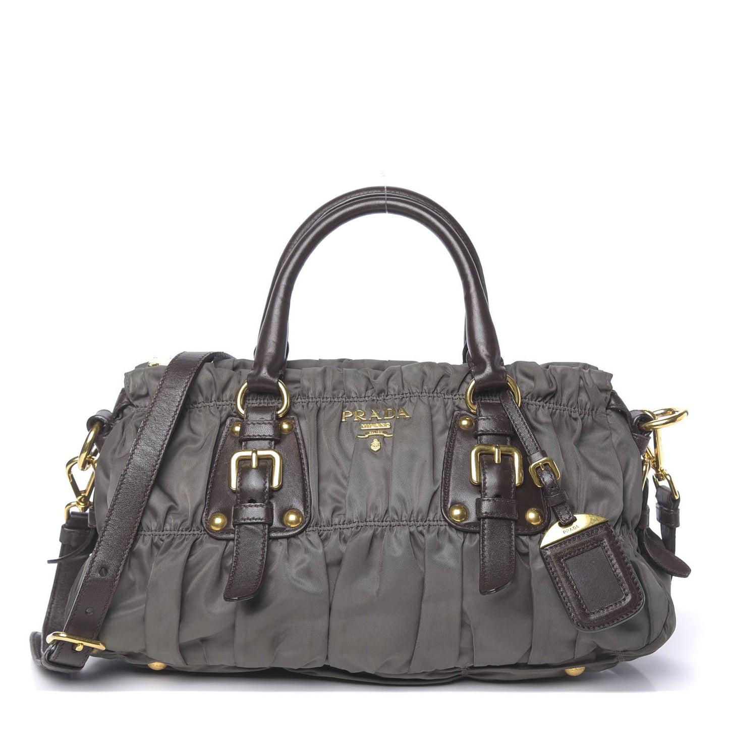 Tessuto Nylon Gaufre Shopping Satchel Fumo