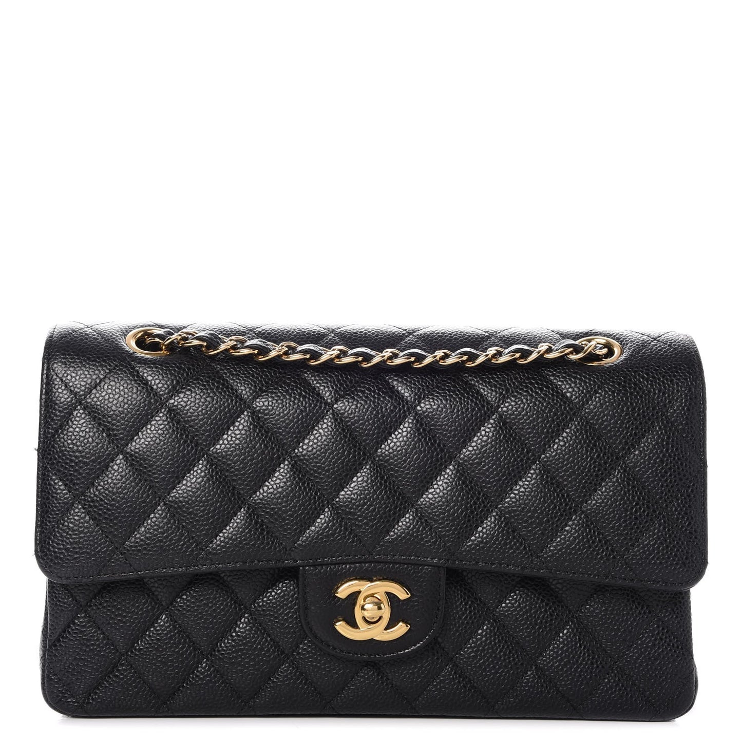 Caviar Quilted Medium Double Flap Black