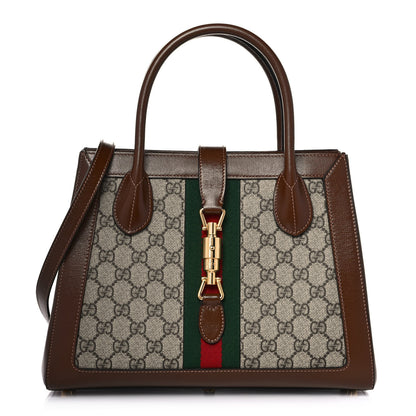 Gucci GG Supreme Monogram Azalea Calfskin Web Medium Jackie 1961 Tote Beige Ebony Brown Sugar 1 of 10