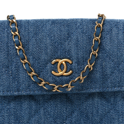 Chanel Denim Quilted CC Pearl Crush Clutch With Chain Blue Blue 9 of 12