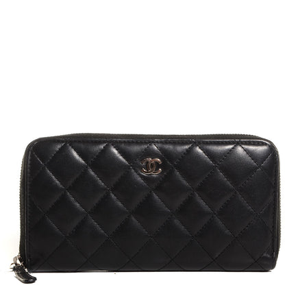 Chanel Lambskin Quilted Large Zip Around Wallet Black 1 of 8