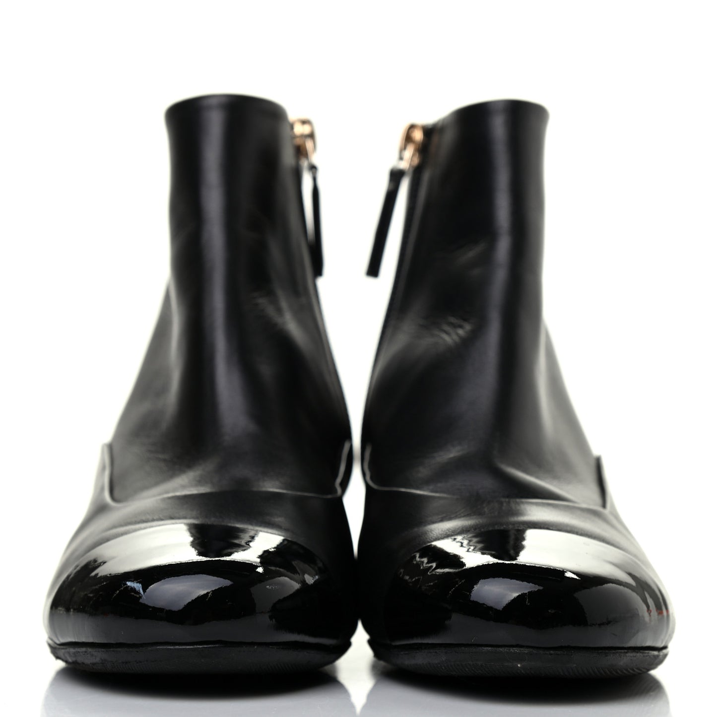 Lambskin Patent Pearl Cap Toe Short Boots 36 Black