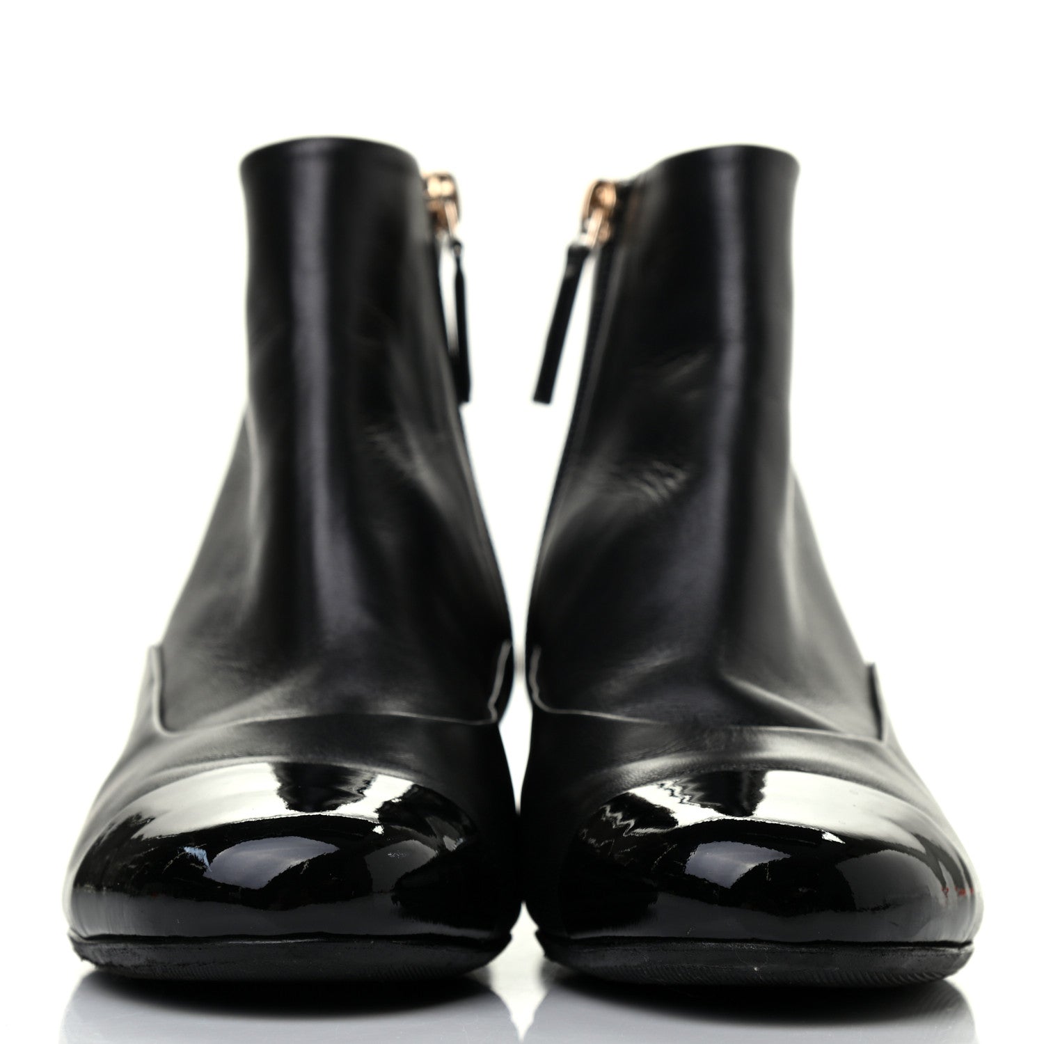 Chanel Lambskin Patent Pearl Cap Toe Short Boots 36 Black 2 of 8