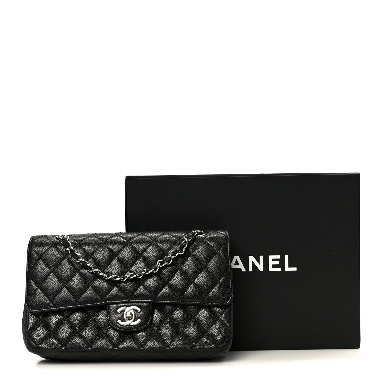 Caviar Quilted Medium Double Flap Black