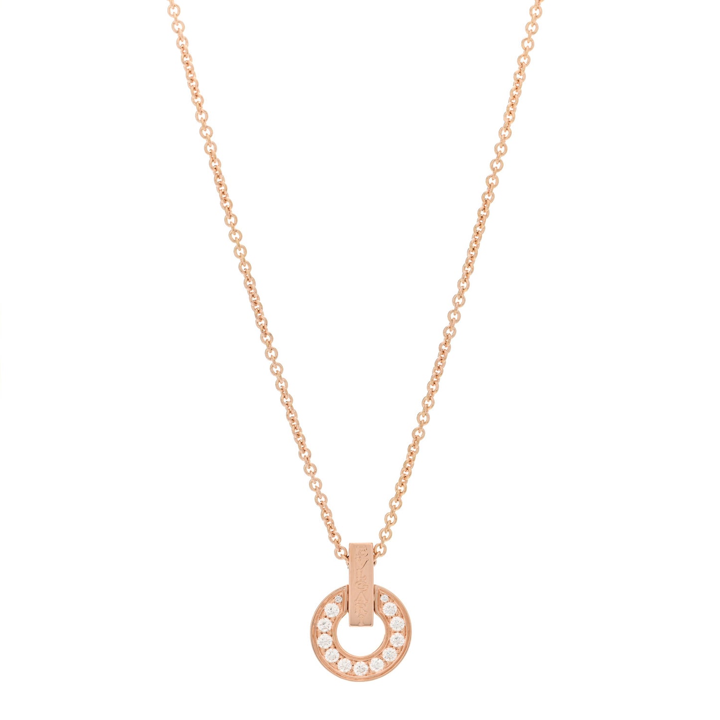 18K Rose Gold Diamond BVLGARI BVLGARI Open Work Pendant Necklace
