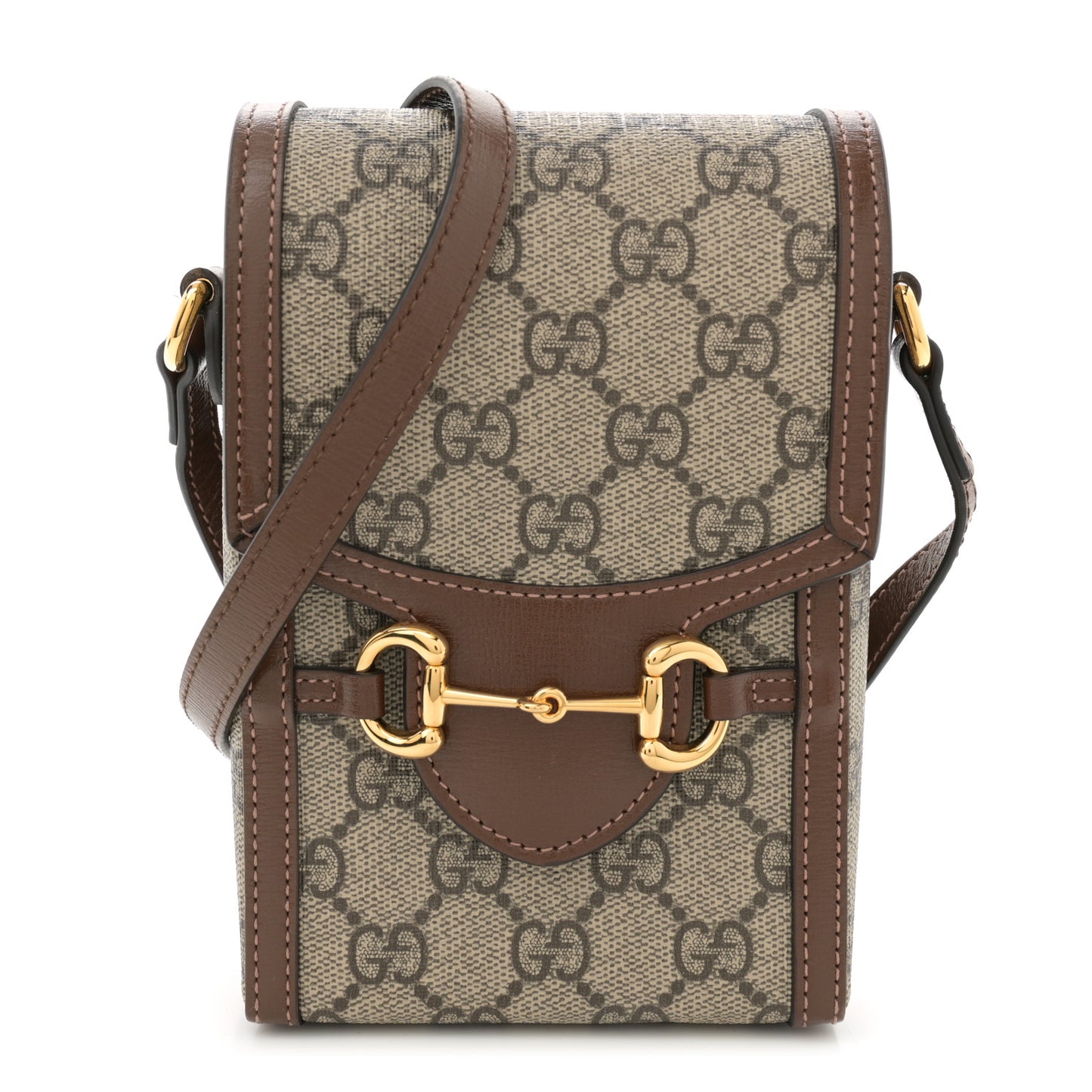 GG Supreme Monogram Mini Horsebit 1955 Crossbody Bag Beige Brown Sugar