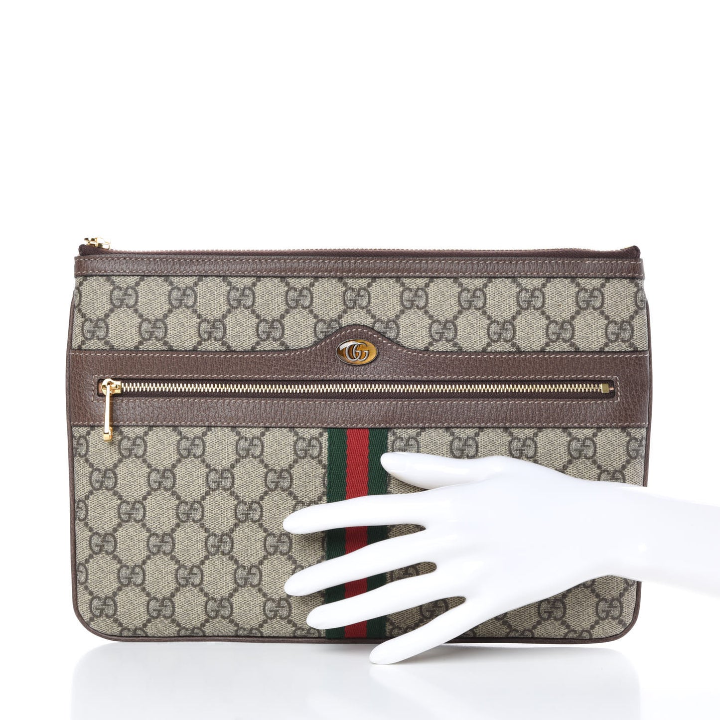 GG Supreme Monogram Large Ophidia Pouch Clutch Brown