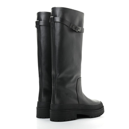 Hermes Coated Canvas Calfskin Barn Boots 37.5 Black 4 of 9