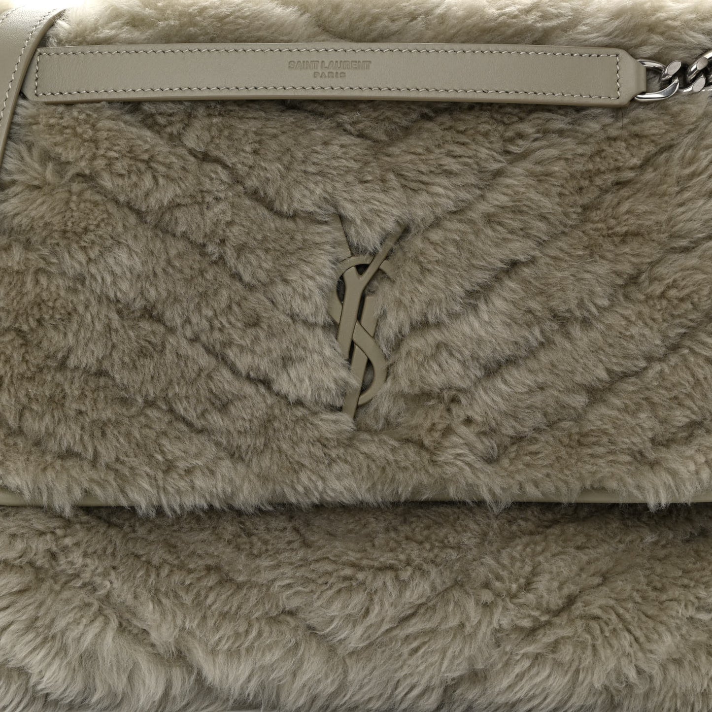 Calfskin Shearling Monogram Medium Niki Chain Satchel Grey