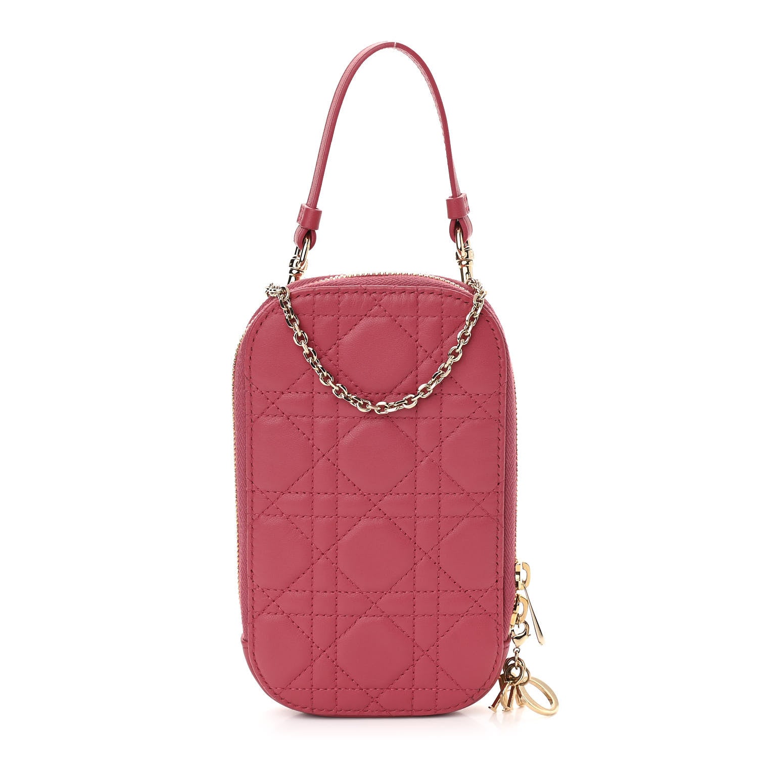 Christian Dior Lambskin Cannage Lady Dior Phone Holder Strawberry Pink 1 of 12