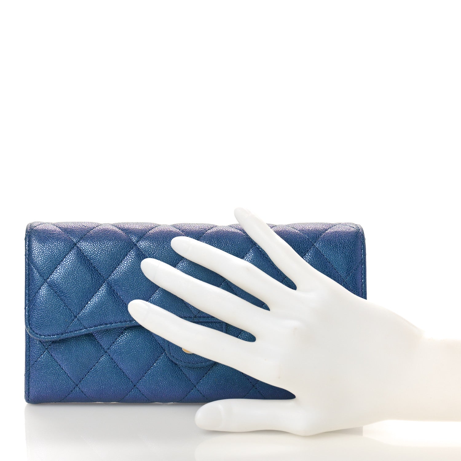 Chanel Iridescent Caviar Quilted Large Gusset Flap Wallet Dark Blue 2 of 11