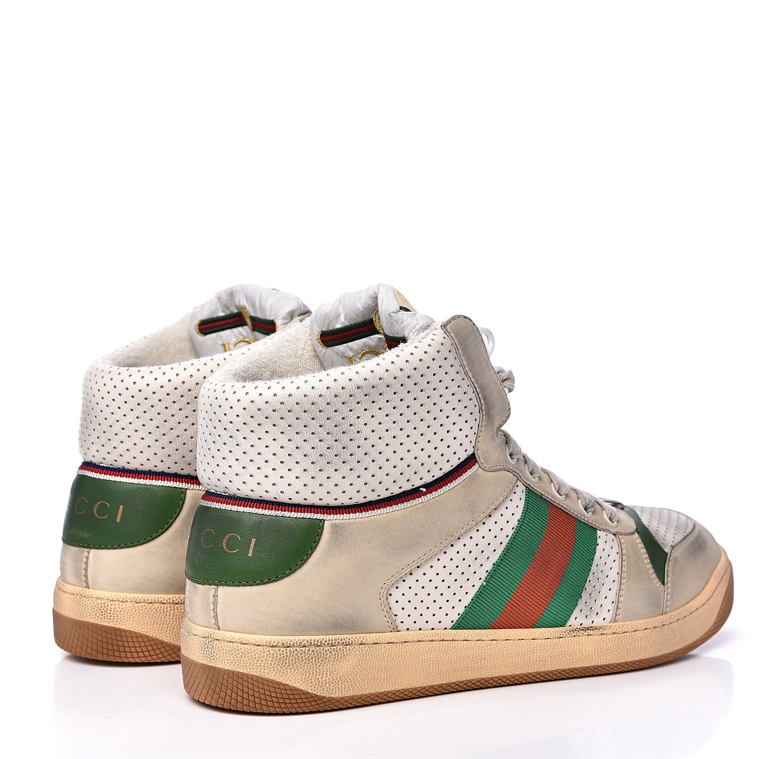Gucci Nubuck Web Mens Screener High Top Sneakers 9 Dusty Milk White Vintage Green 4 of 9