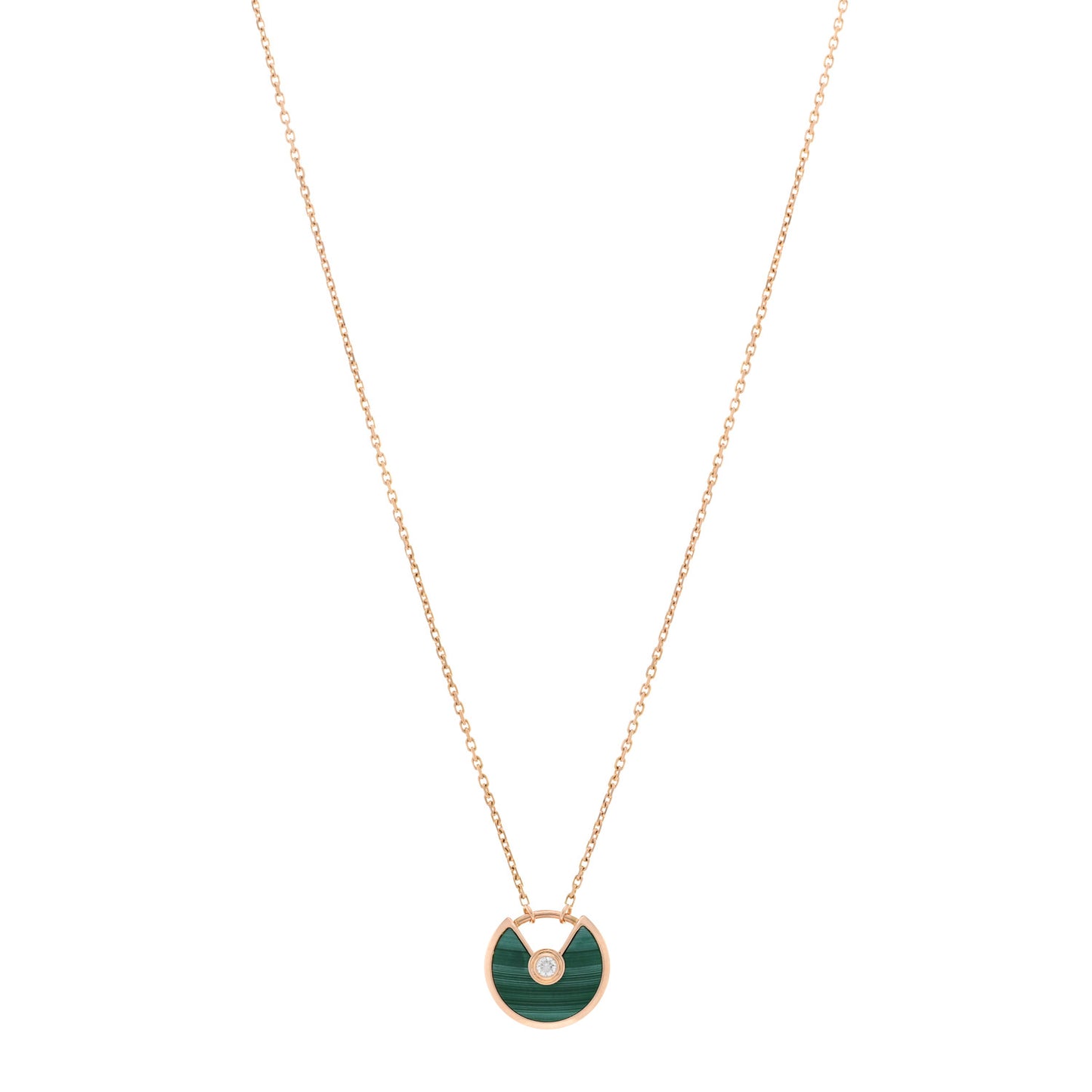 18K Pink Gold Diamond Malachite XS Amulette de Cartier Pendant Necklace