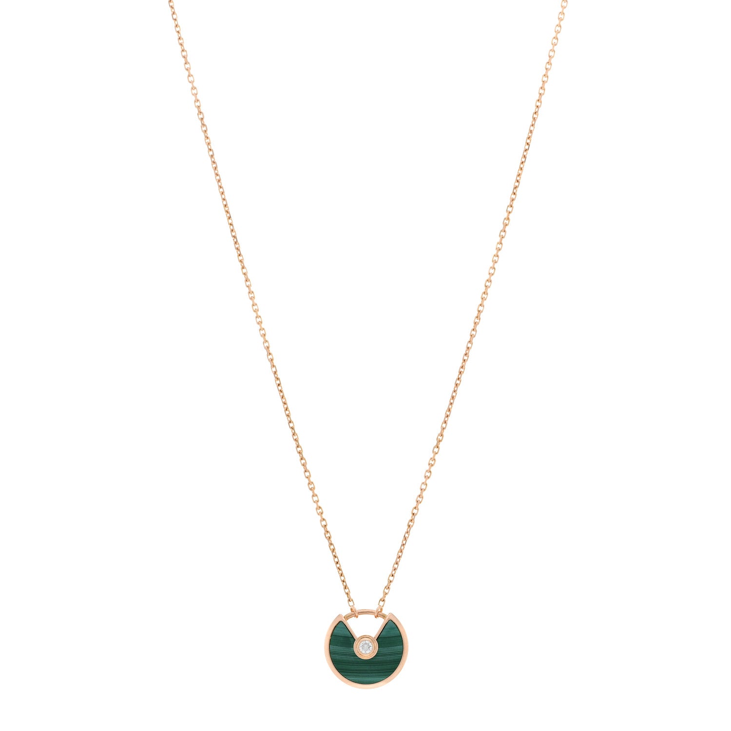 Cartier 18K Pink Gold Diamond Malachite XS Amulette de Cartier Pendant Necklace 1 of 4