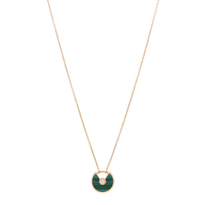 Cartier 18K Pink Gold Diamond Malachite XS Amulette de Cartier Pendant Necklace 1 of 4