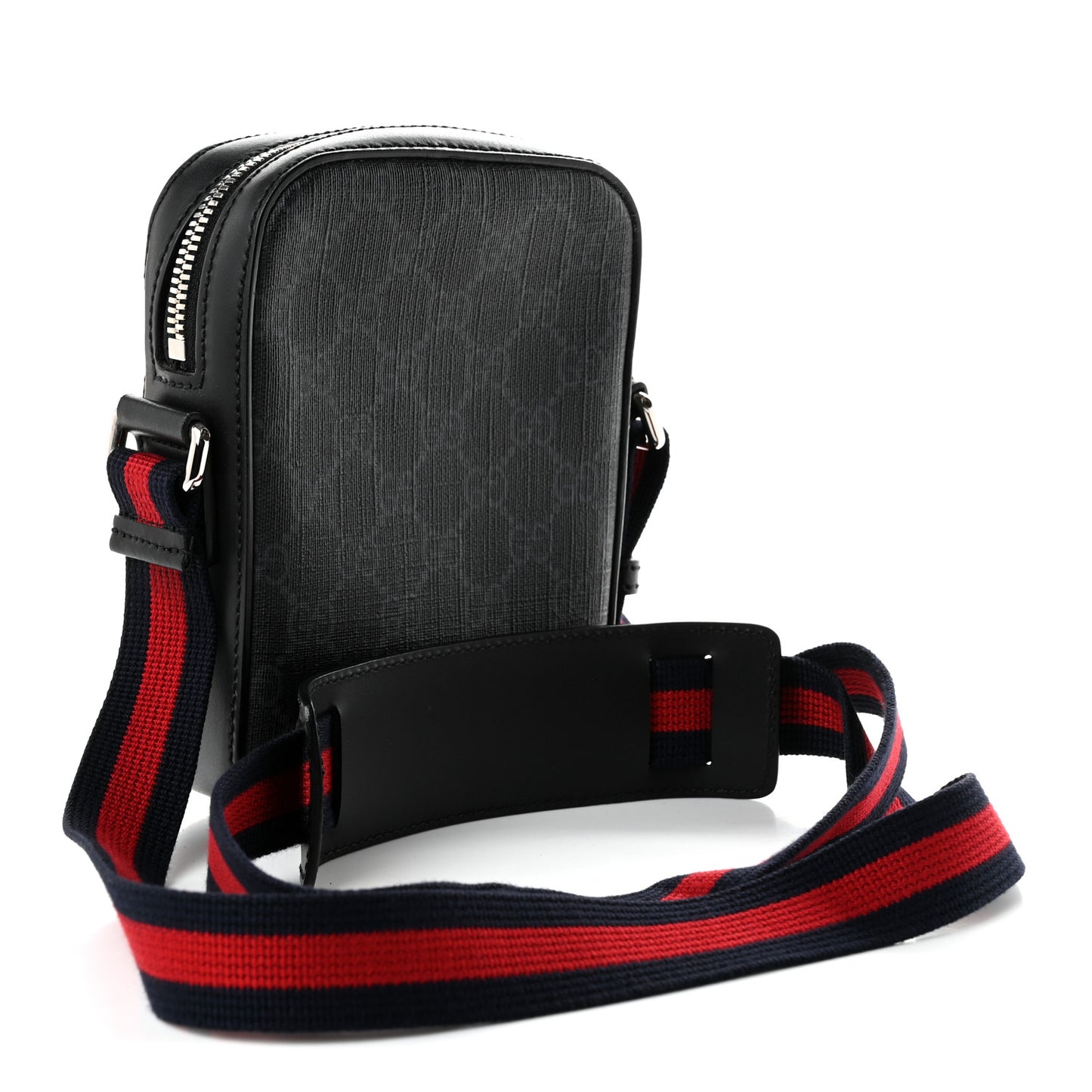 GG Supreme Monogram Appia Calfskin Web Small Camera Messenger Bag Black Grey