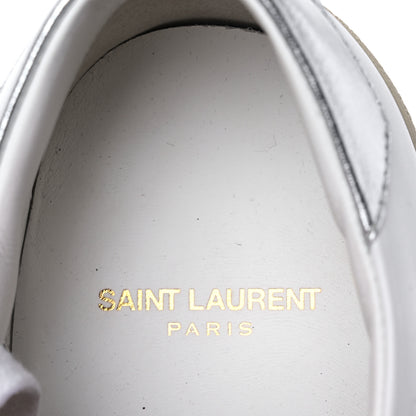 Saint Laurent Calfskin Embroidered Court Classic Sneakers 39 White Silver 10 of 12