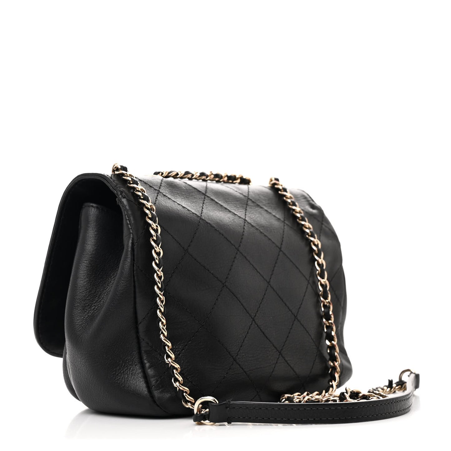 Calfskin Stitched Small Covered CC Flap Bag Black