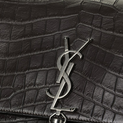 Saint Laurent Calfskin Crocodile Embossed Medium Classic Monogram Kate Tassel Satchel Coal 6 of 6