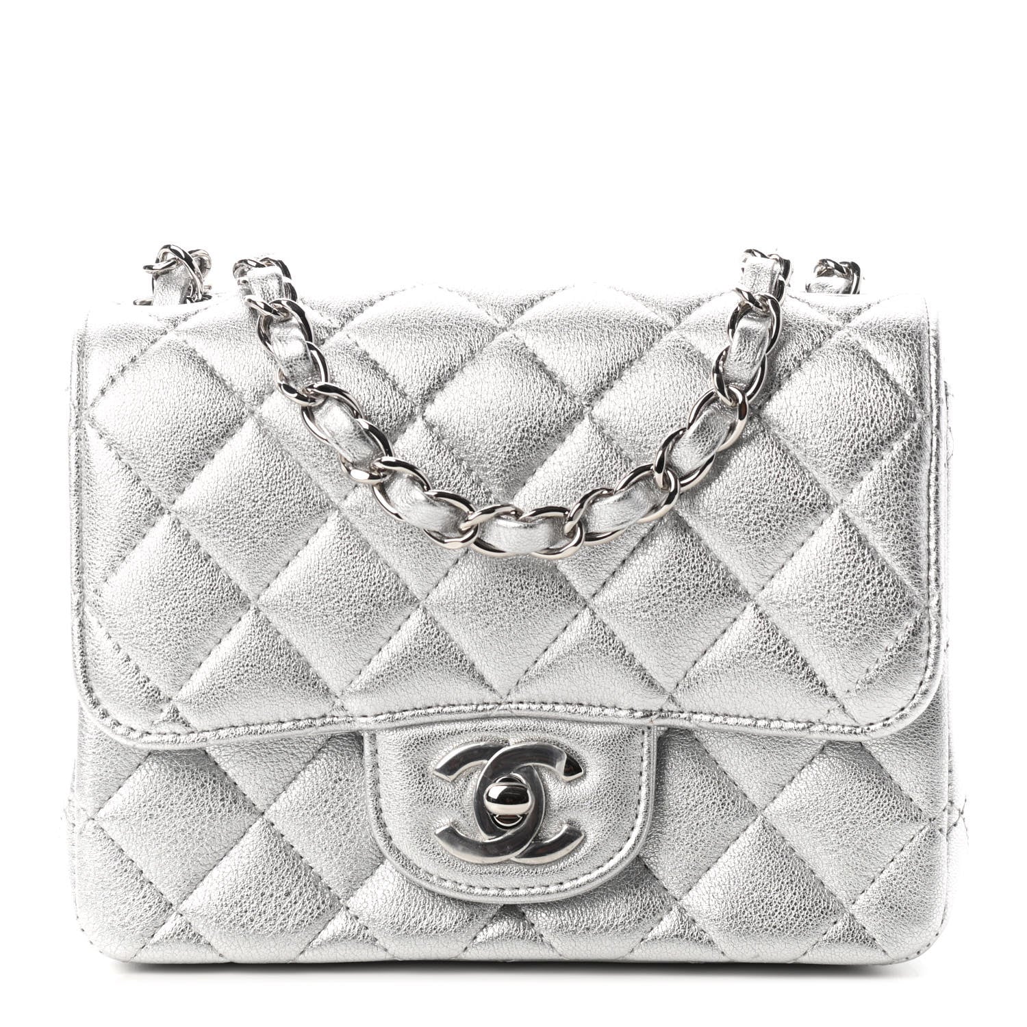 Chanel Metallic Lambskin Quilted Mini Square Flap Silver 1 of 9