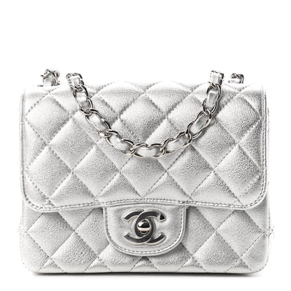 Chanel Metallic Lambskin Quilted Mini Square Flap Silver 1 of 9
