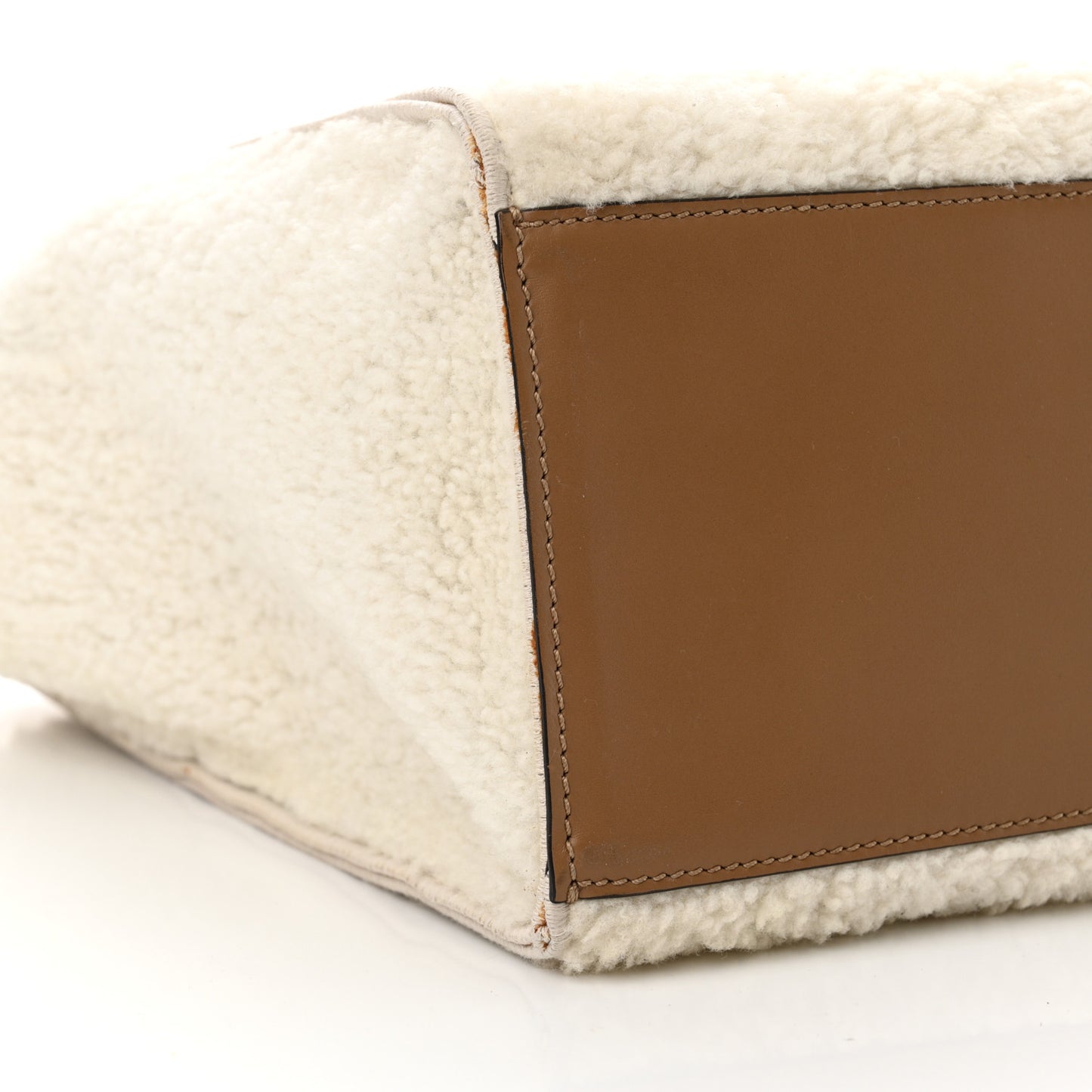 Shearling Vitello King Logo Medium Fendi Sunshine Shopper Tote White