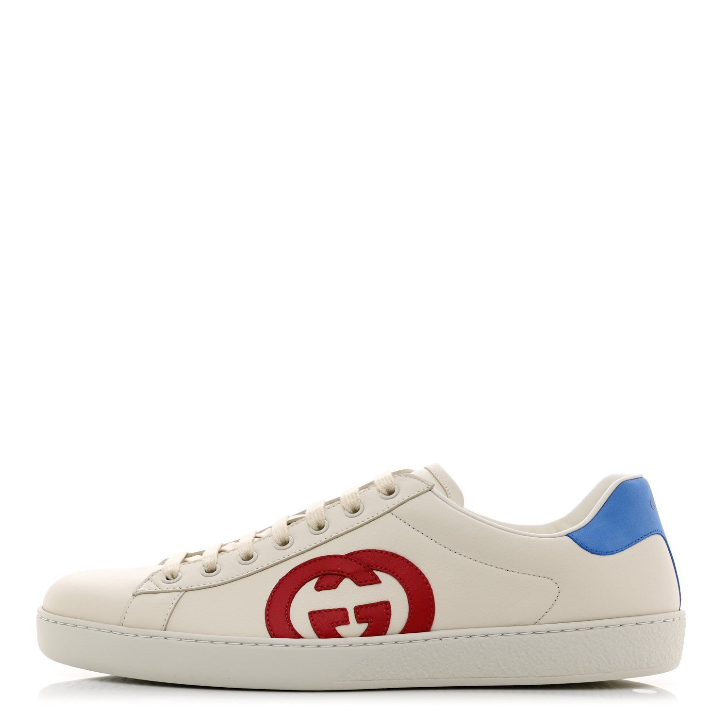Gucci Calfskin Nubuck Interlocking G Mens New Ace Sneakers 11.5 New Mystic White Hibiscus Red Bright Splash 1 of 9