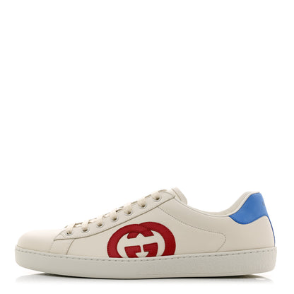 Gucci Calfskin Nubuck Interlocking G Mens New Ace Sneakers 11.5 New Mystic White Hibiscus Red Bright Splash 1 of 9