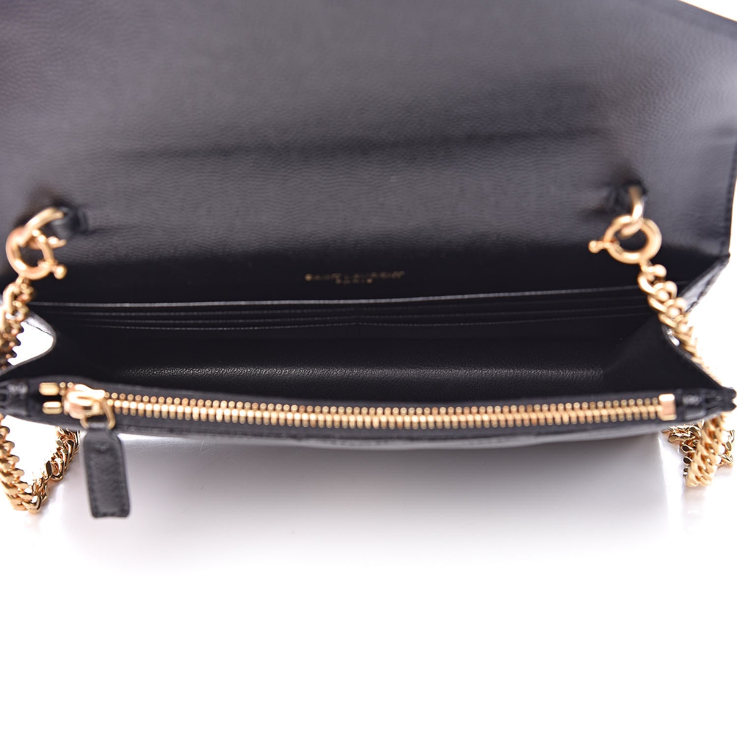 Saint Laurent Grain De Poudre Matelasse Chevron Monogram Envelope Chain Wallet Black 5 of 8