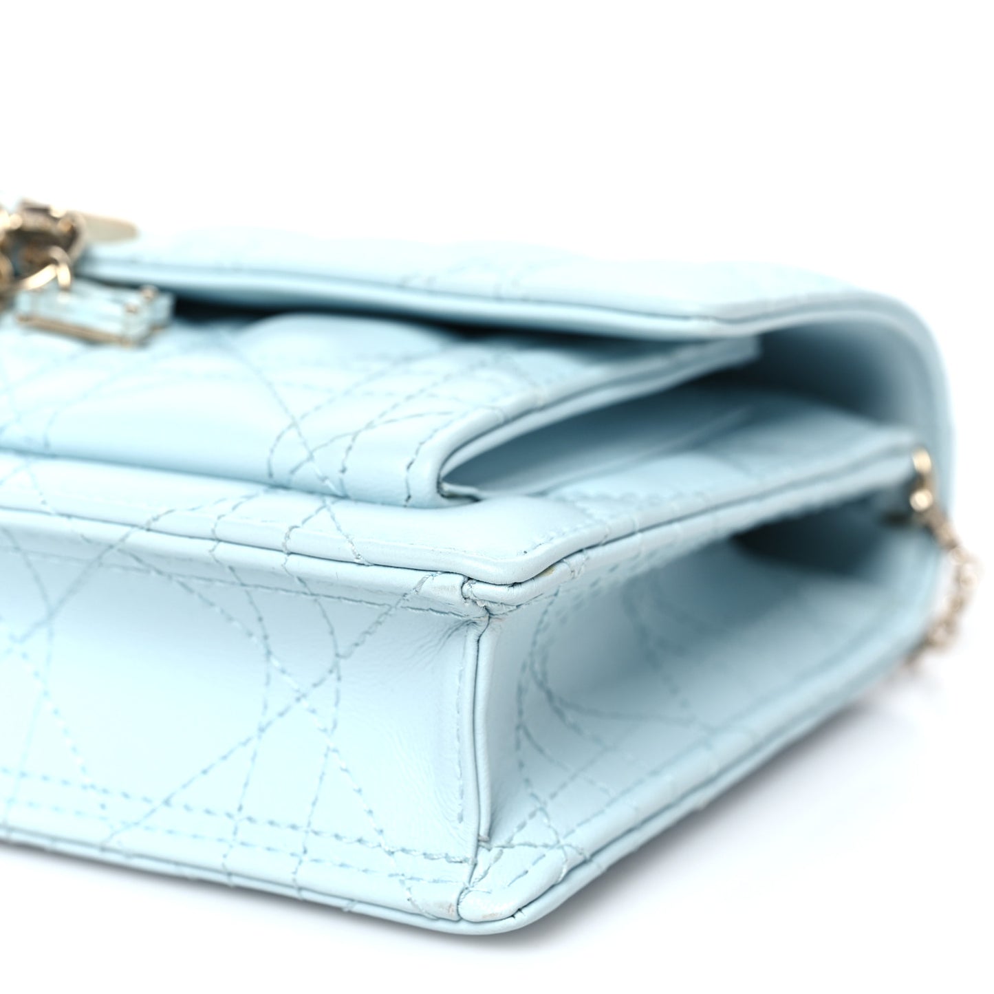Lambskin Cannage Lady Dior Chain Pouch Light Blue