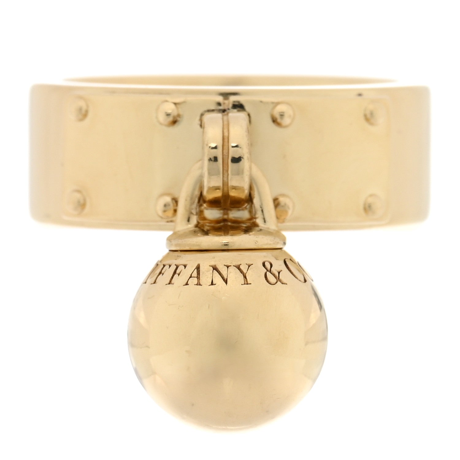 Tiffany 18K Yellow Gold Hardwear Dangle Ball Ring 49 4.75 1 of 5