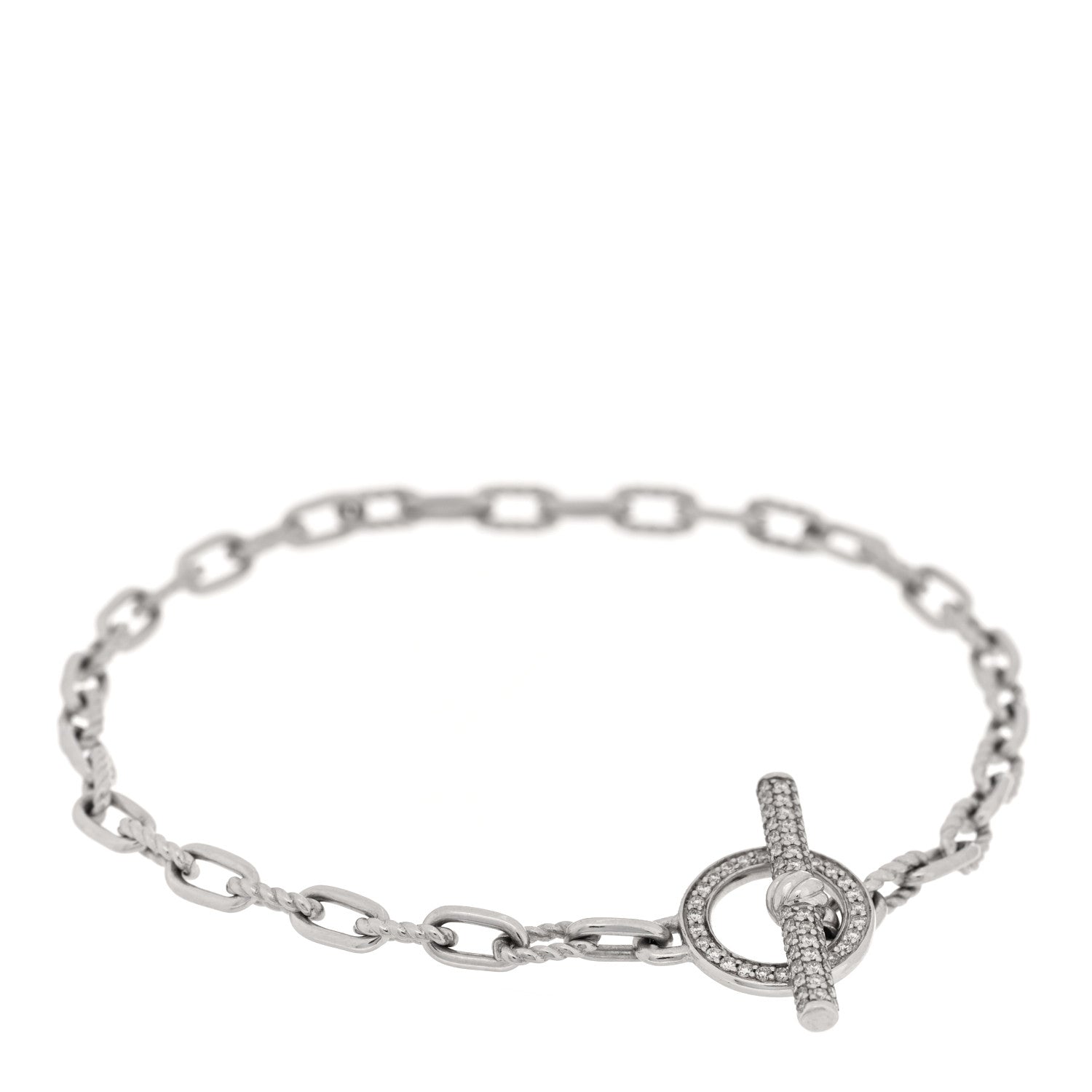 David Yurman Sterling Silver Diamond DY Madison Pave Toggle Chain Bracelet 1 of 3