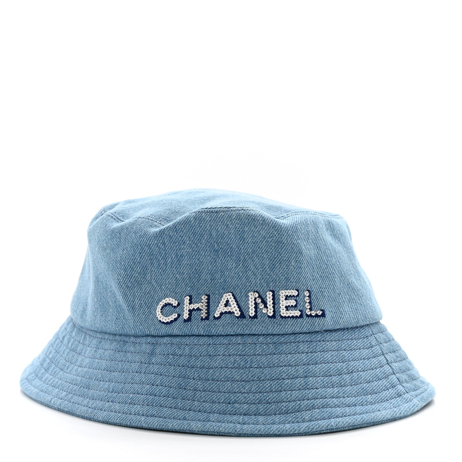Chanel Denim Sequin Cloche Logo Bucket Hat L Blue 3 of 7